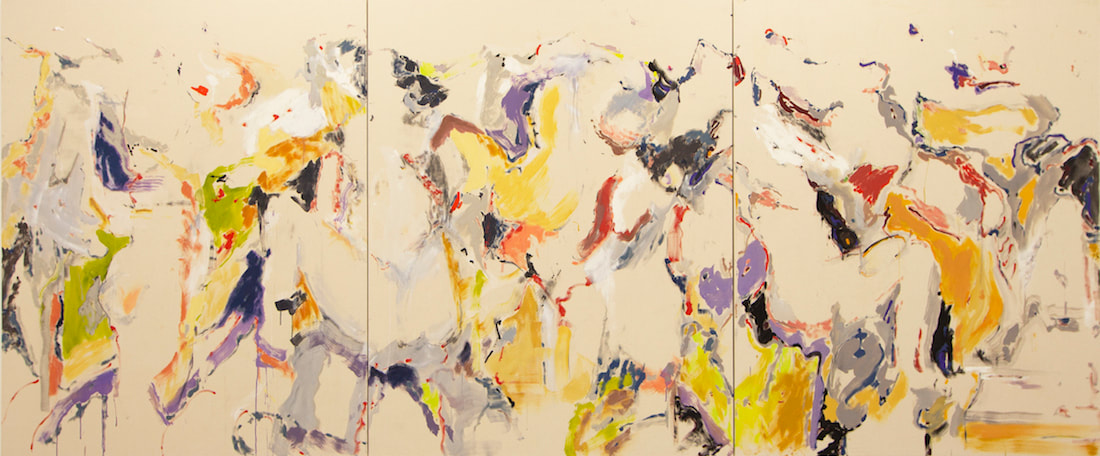Shen Han, Petrushka, 2019, oil and charcoal on canvas, Triptych, each: 190 x 150 cm (74 3/4 x 59 in)