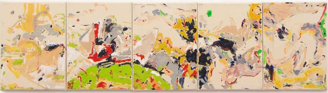 Shen Han, Midsummer Madness, 2019, oil and charcoal on canvas, Pentaptych, each: 40 x 30 cm (15 3/4 x 11 3/4 in)