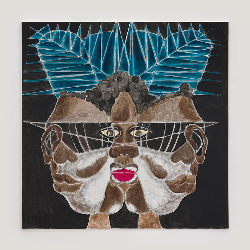 Nicholas Grafia, Three Faces A Day, 2021, acrylic and graphite on canvas, 160 x 160 cm, 63 x 63 in ​